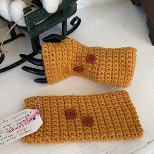Handmade Texting Gaming Fingerless Gloves Sunflower Yellow Buttons Gift